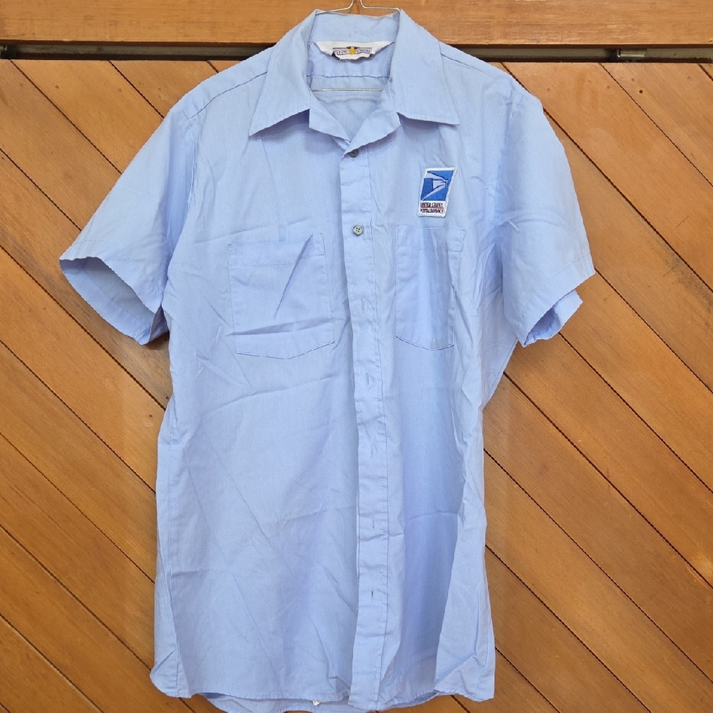 Men's Blue USPS Short Sleeve Button Down Shirt Post Office
